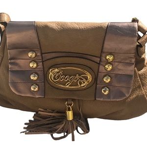 COOGI Brown Tan Vegan Leather Shoulder Bag Purse with Gold Hardware